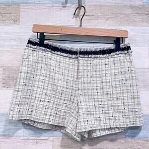REBECCA TAYLOR Tweed Fringe Tailored Shorts Blue Beige Lined Casual Womens 2